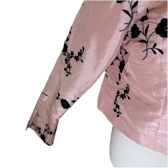 Grace Chuang Pink Black Floral Silk Cropped Jacket Blazer Small Cheongsam - Picture 4 of 10